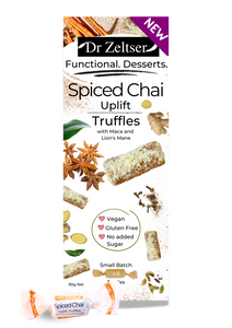 Beautiful rectangular box with spices and depictions of delicious Spice Chai Truffles